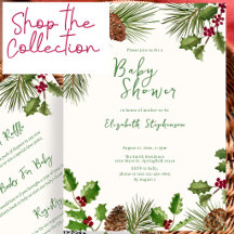 Winter greenery  pine cones and holly baby shower