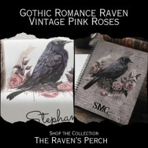Vintage Pink Roses Raven - Gothic Romance Art