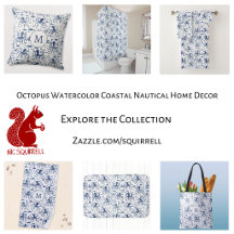 Octopus Watercolor Coastal Nautical Home Decor