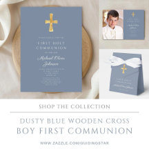Dusty Blue Wooden Cross Boy First Holy Communion