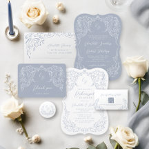 Dusty Blue Sketched vintage flourish 