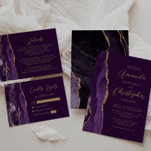 Agate Purple Gold Plum Modern Script Wedding Suite