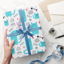 Robin Egg Blue Cute Cat Pattern