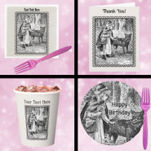 Black White Little Red Riding Hood in Woods Wolf