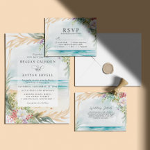 Floral Watercolor Beach Scene Summer Wedding
