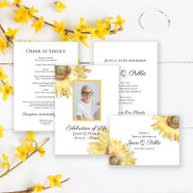 Yellow Sunflowers Watercolor Funeral Memorial