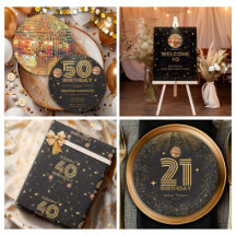 Retro Black & Gold Disco Ball Birthday Theme