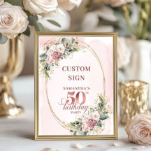 Rose Gold Blush Floral 50th Birthday Signs 36-50