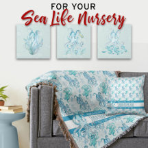 Cute Teal Blue Sea Life Octopus Nursery + Gifts