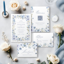 Dusty Blue Elegant Wildflower Border Wedding