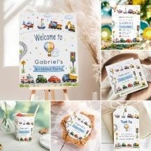 Watercolor Transportation Birthday