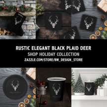 Rustic Elegant Black Plaid Deer for Holiday