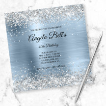 Silver Glitter Light Blue Foil Birthday