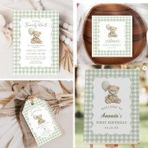 Green Teddy Bear Gingham Birthday