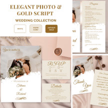Elegant Gold Script Photo Wedding Stationery