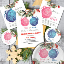 Winter Gender Reveal Party Pink or Blue Ornament