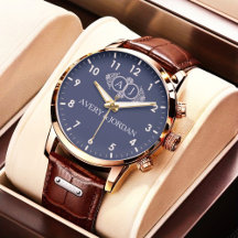Luxury Vintage Navy Blue Monogram Couple Watch