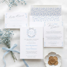 Vintage Bow Crest Monogram Letterpress Wedding