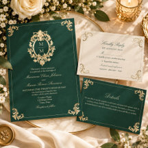 Emerald Green Baroque Wedding Invitation Suite