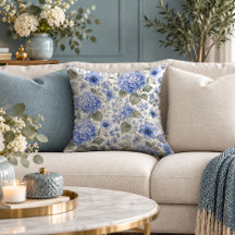 Watercolor Pastel Blue Cottagecorre Flowers Pillow