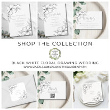 Black White Floral Drawing Wedding 