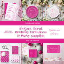 Elegant Simple Floral Hot Pink Birthday Party