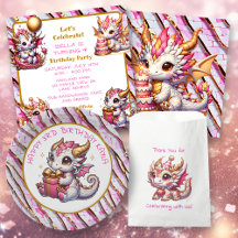 Girl's Pink and Gold Dragon Birthday Party