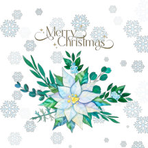 Merry Christmas White Poinsettia Snowflakes