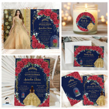 Enchanted Red Rose Floral Quinceanera Birthday