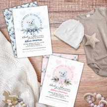 Cute Bow White Polar Bear Cub Winter Baby Shower