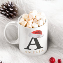 Christmas Monogram Santa Hat Mugs