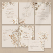 Boho Beige Dried Flower and White Roses Wedding