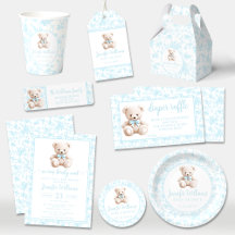 Light pastel blue teddy bear baby boy shower