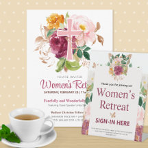 Christian Watercolor Floral Cross Women's Retreat