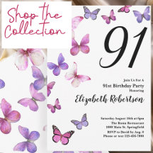 91st Birthday Party Pink and Purple Butterflies 