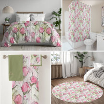 Blush Pink Watercolor Rosebud Bed & Bath