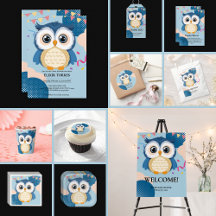 Blue Adorable Woodland Baby Owl Baby Shower