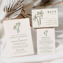 Modern Hand-Drawn Palm Trees Cream Wedding