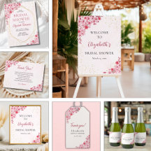 Watercolor Pink Sakura Flowers, Bridal Shower