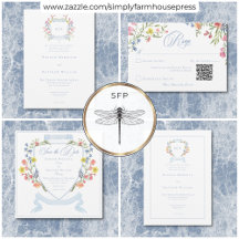 Elegant Dusty Blue Pastel Wildflower Crest Wedding