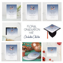 Floral Grad Hat Blue white ombre graduation