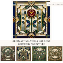 Green Art Nouveau & Art Deco Geometry and Nature