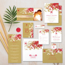 GOLD & RED BAMBOO LEAVES   ASIAN CHINESE WEDDING