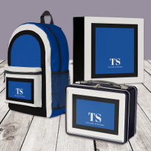 Simple Monogram on Blue and Black Color Block