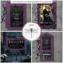 Gothic Black Raven & Black Roses Purple Wedding