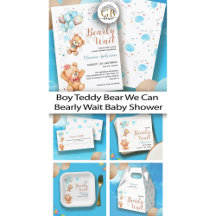 Boy Teddy Bear We Can Bearly Wait Baby Shower