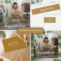 Happy Holidays Family Photo Gold