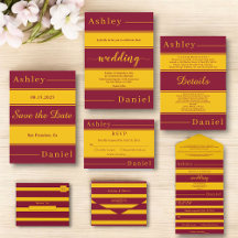 Modern Chic Burgundy And Gold Stripes Wedding