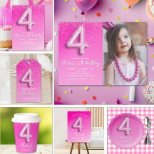 Pink Balloon Numbers 4th Birthday for Girls