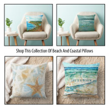 A variety of beach and coastal themed pillows